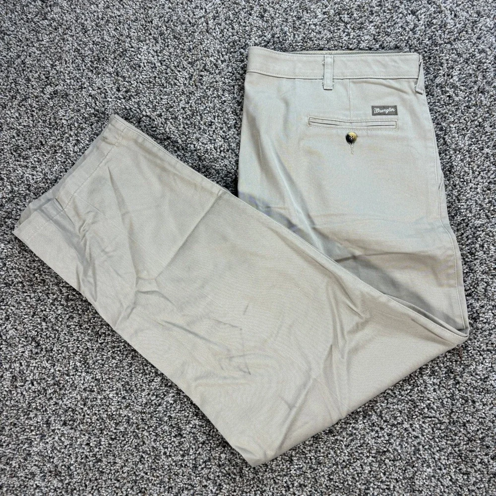 Wrangler Riata Men's 42x29 Khaki Tan Flat Front Cotton Twill Casual Pants